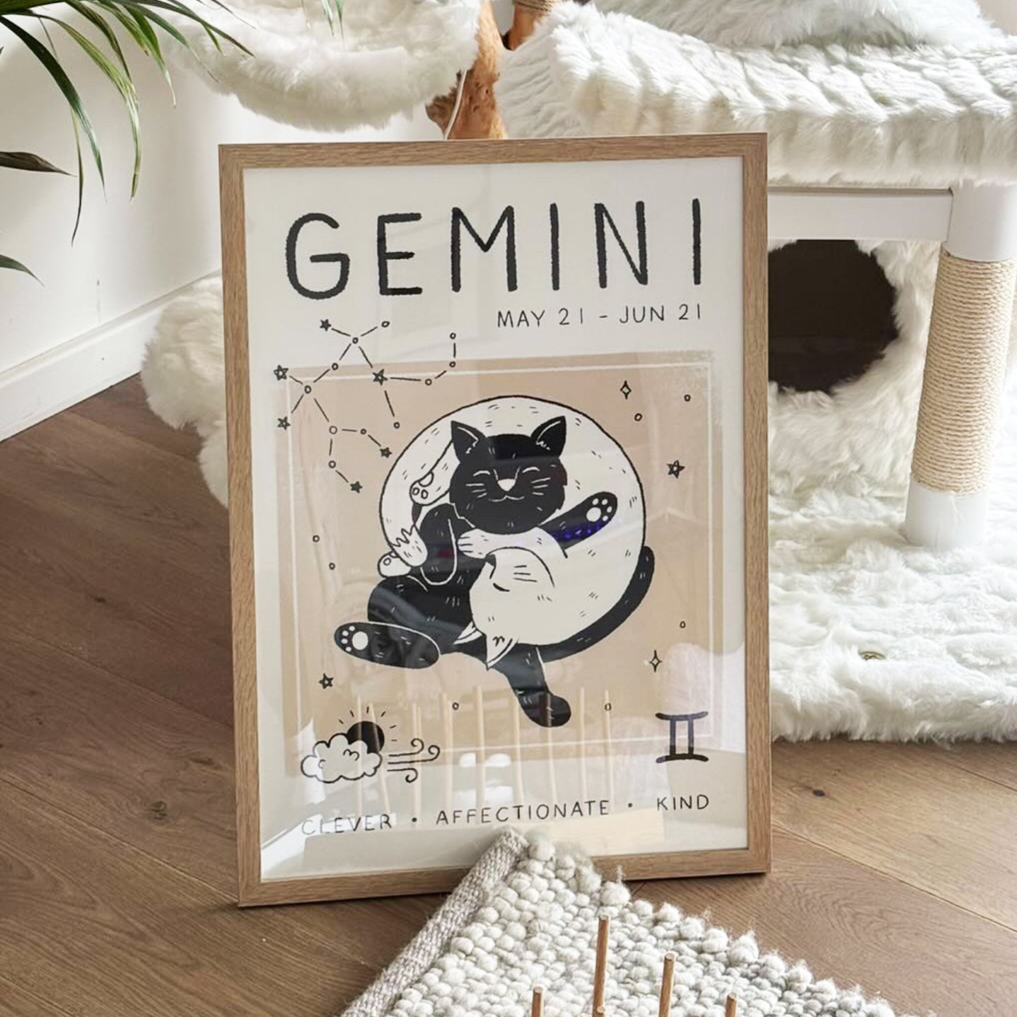 Gemini Cat Zodiac Star Sign Print (unframed)