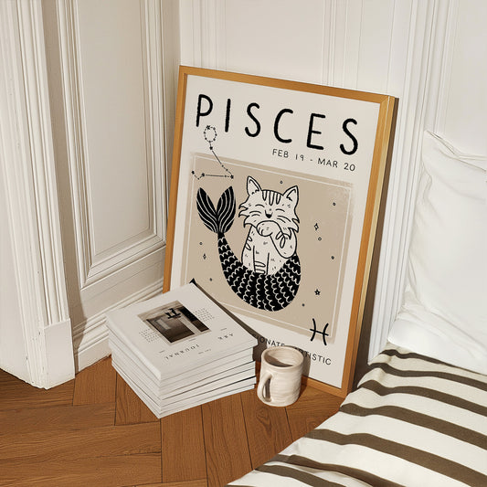 Pisces Cat Zodiac Star Sign Print (unframed)