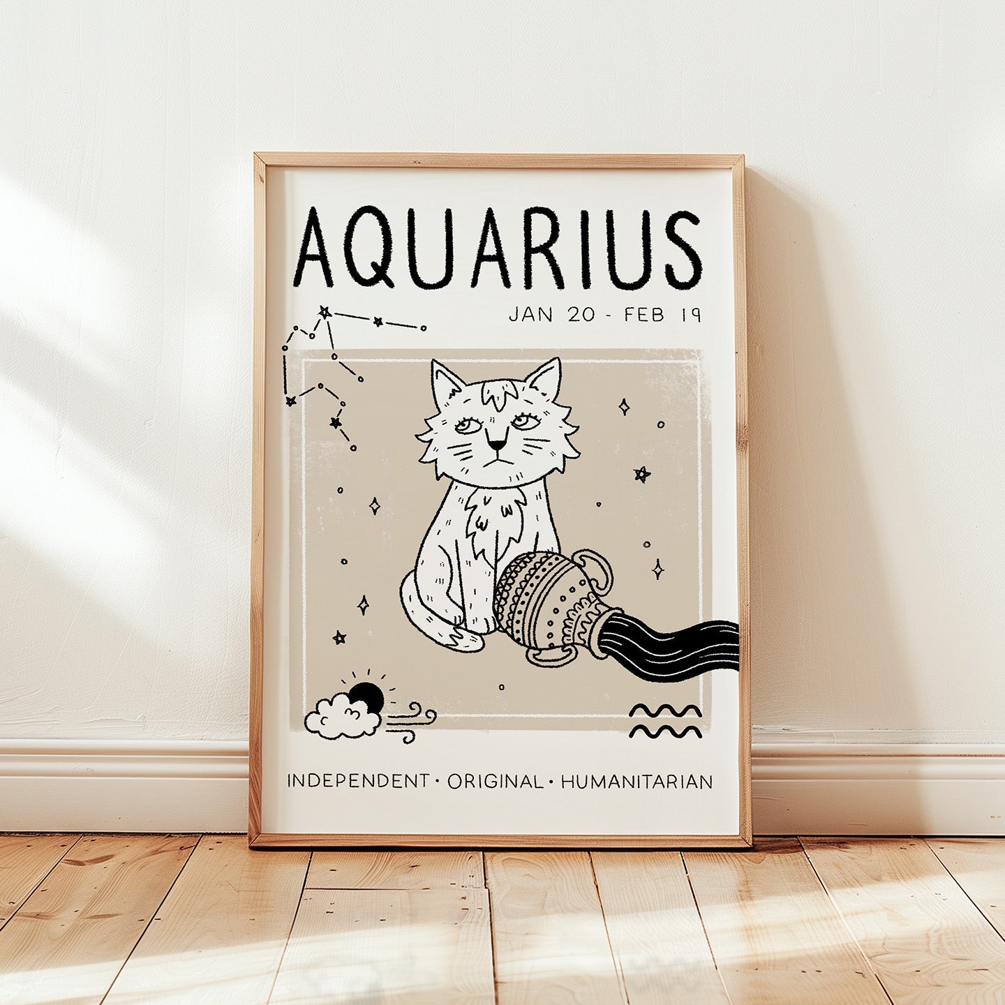 Aquarius Cat Zodiac Star Sign Print (unframed)