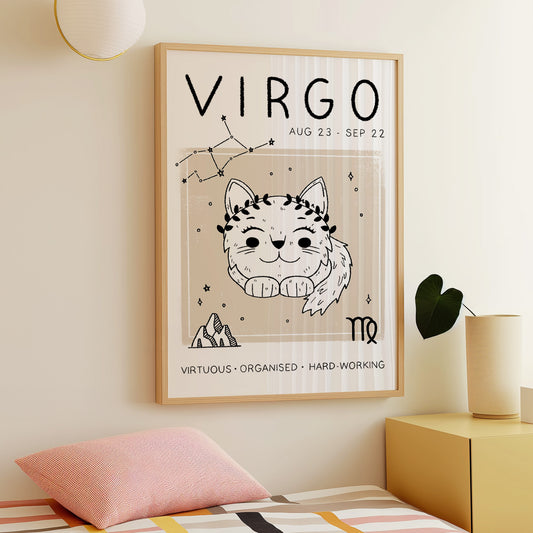 Virgo Cat Zodiac Star Sign Print (unframed)