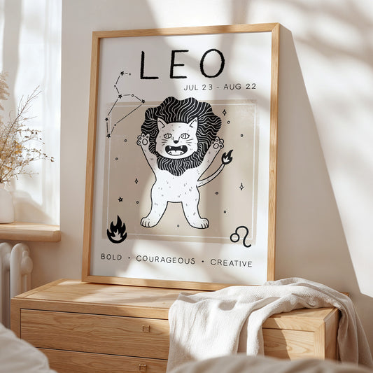 Leo Cat Zodiac Star Sign Print, (unframed)