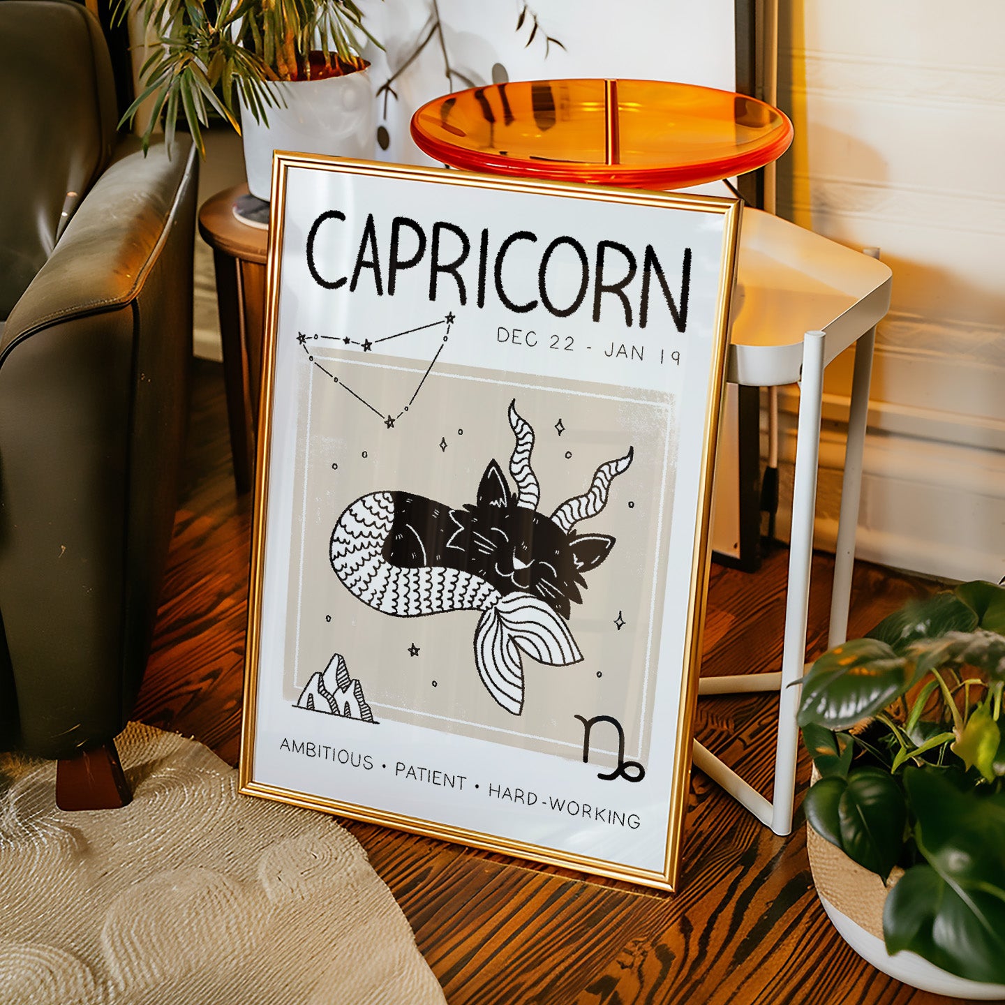 Capricorn Cat Zodiac Star Sign Print (unframed)