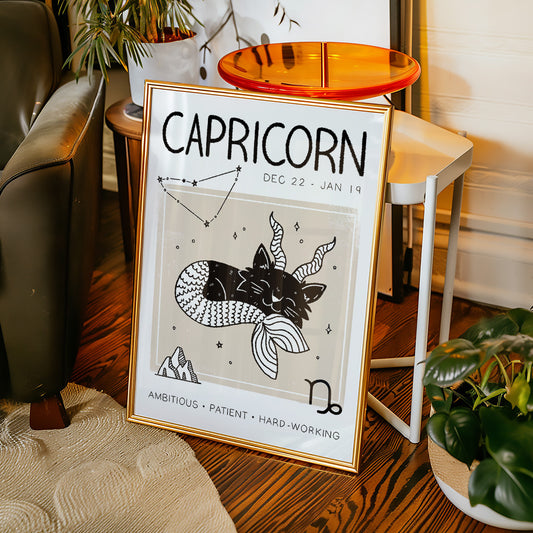 Capricorn Cat Zodiac Star Sign Print (unframed)