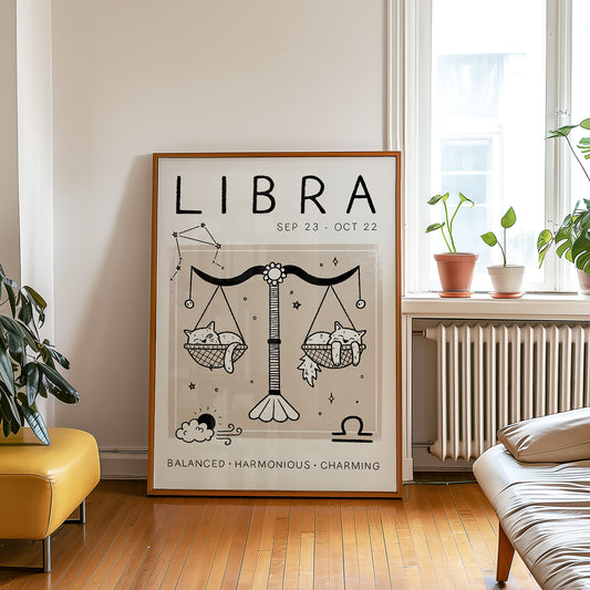 Libra Cat Zodiac Star Sign Print (unframed)