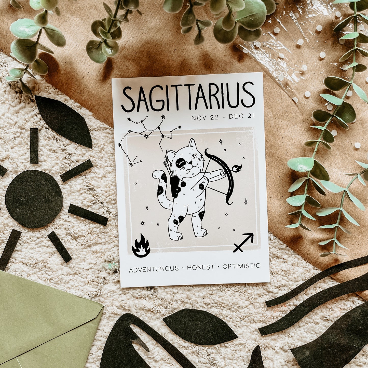 Sagittarius Cat Zodiac Star Sign Print (unframed)