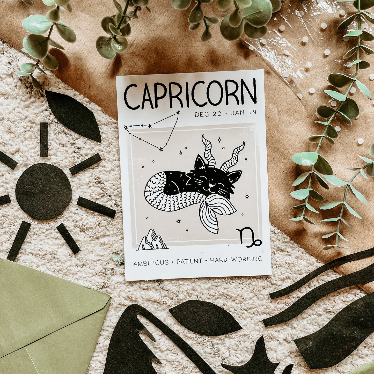 Capricorn Cat Zodiac Star Sign Print (unframed)