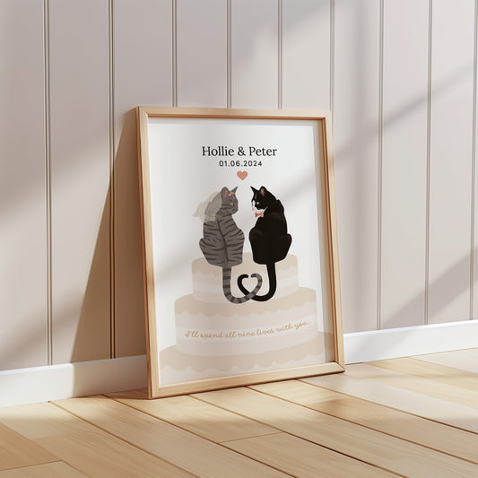 Personalised Wedding Cat Print (unframed)