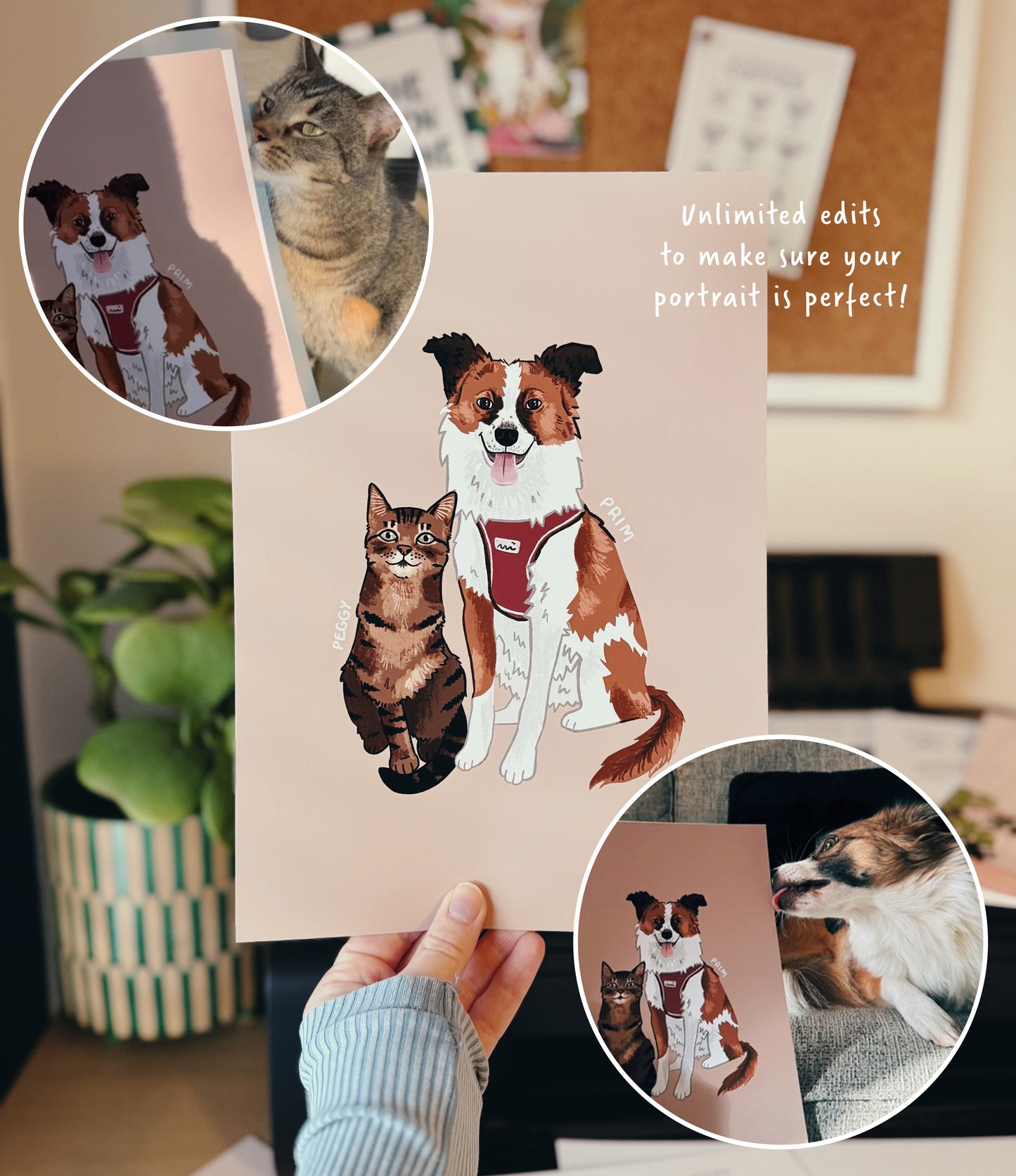 Customised Pet Portrait Print, Hand-illustrated from Photos (unframed)