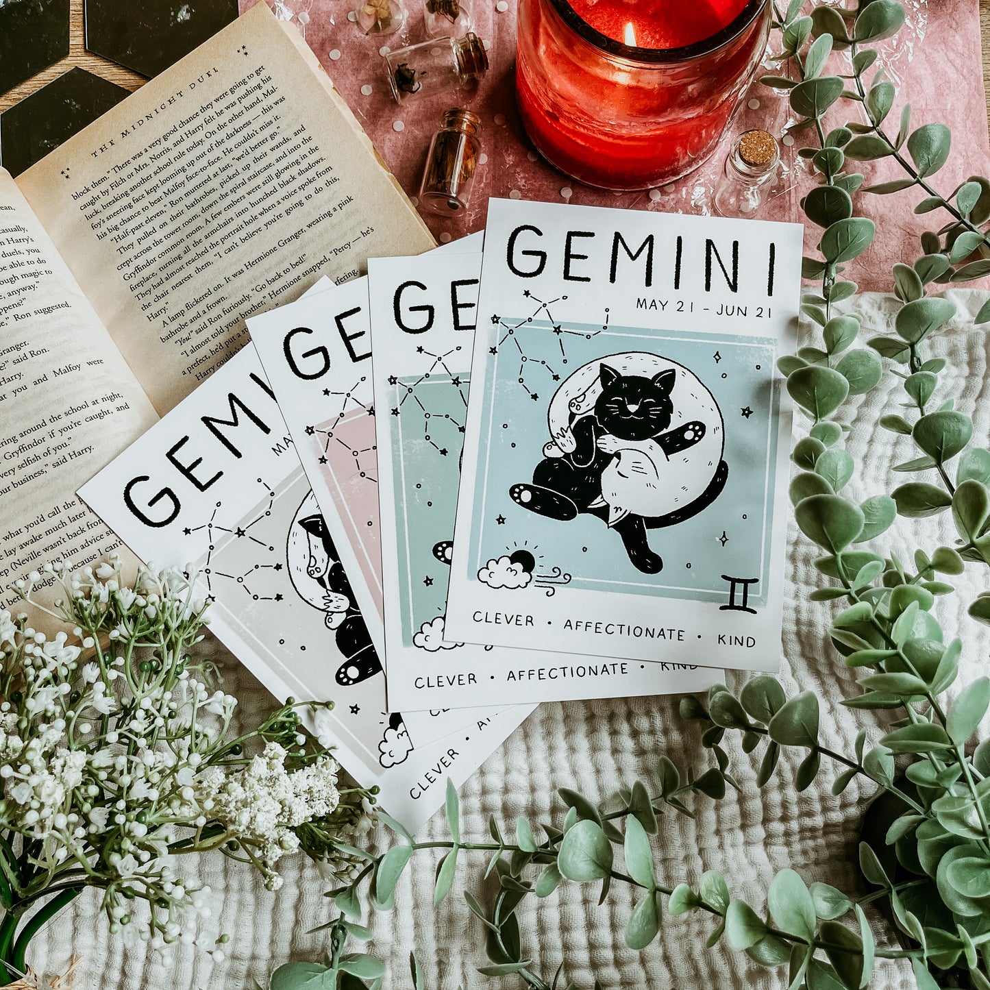 Gemini Cat Zodiac Star Sign Print (unframed)