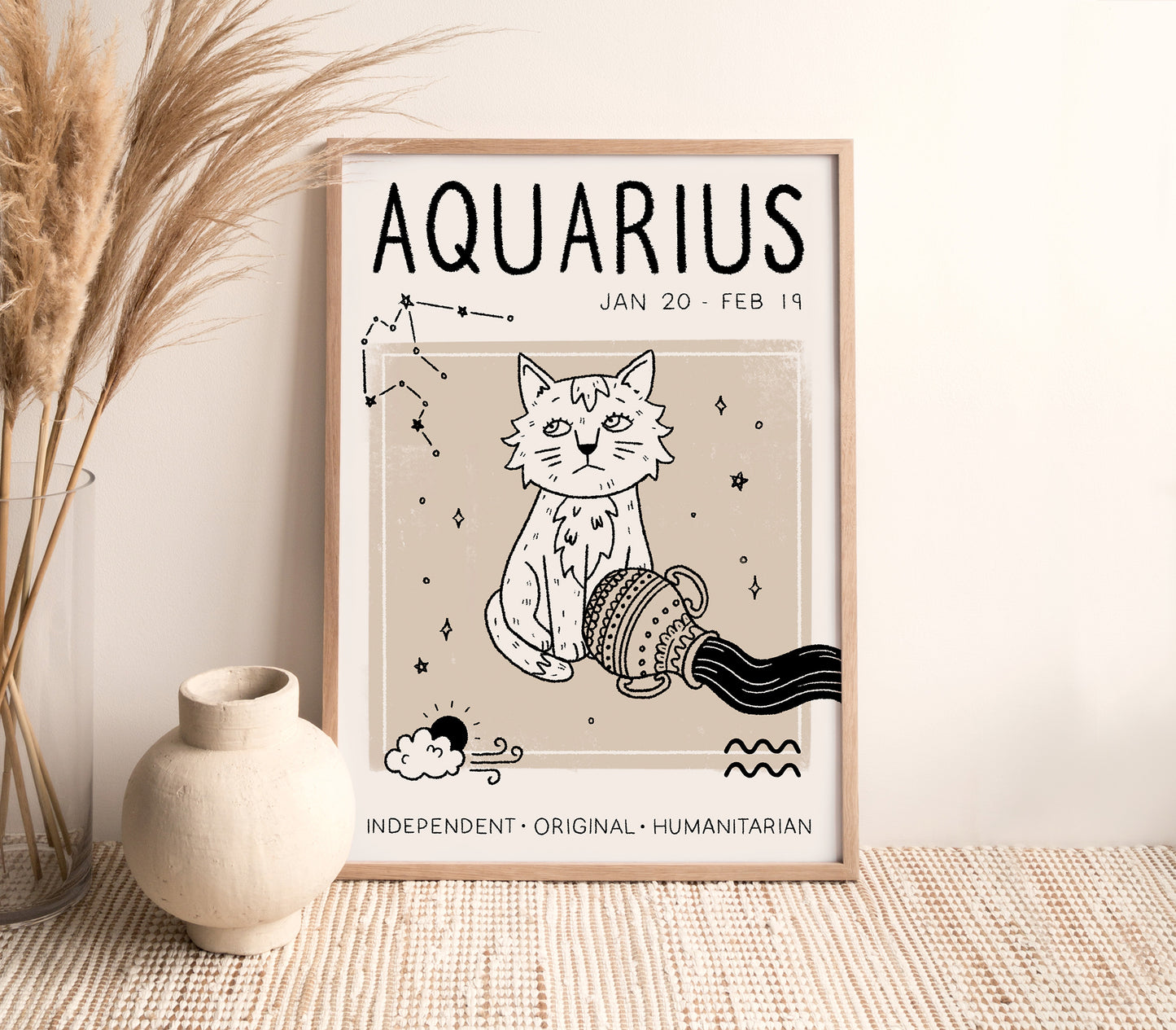 Aquarius Cat Zodiac Star Sign Print (unframed)