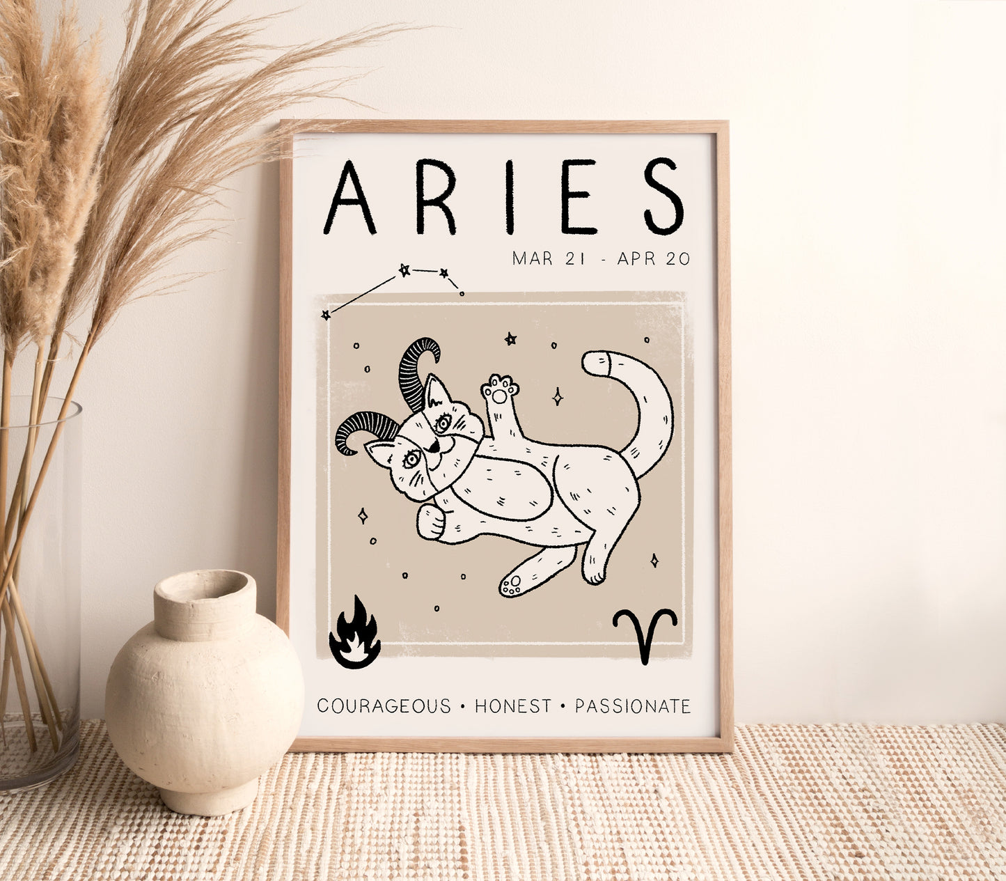 Aries Cat Zodiac Star Sign Print (unframed)