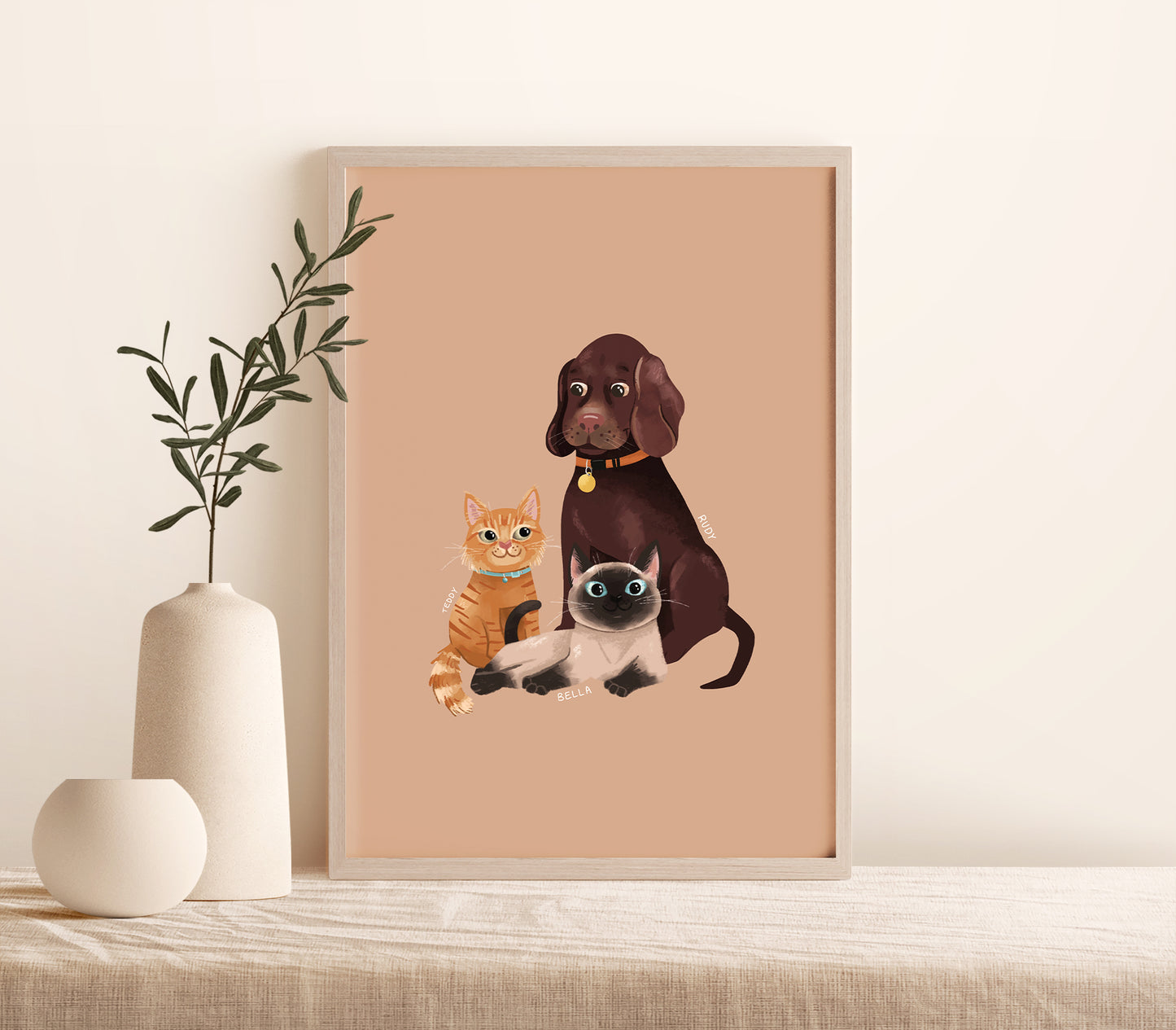Customised Pet Portrait Print, Hand-illustrated from Photos (unframed)