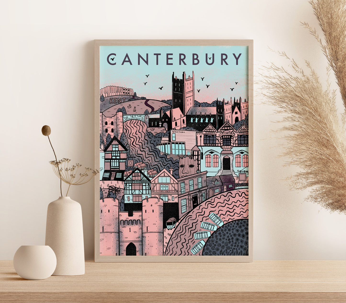 Canterbury Illustrated Print, (unframed)