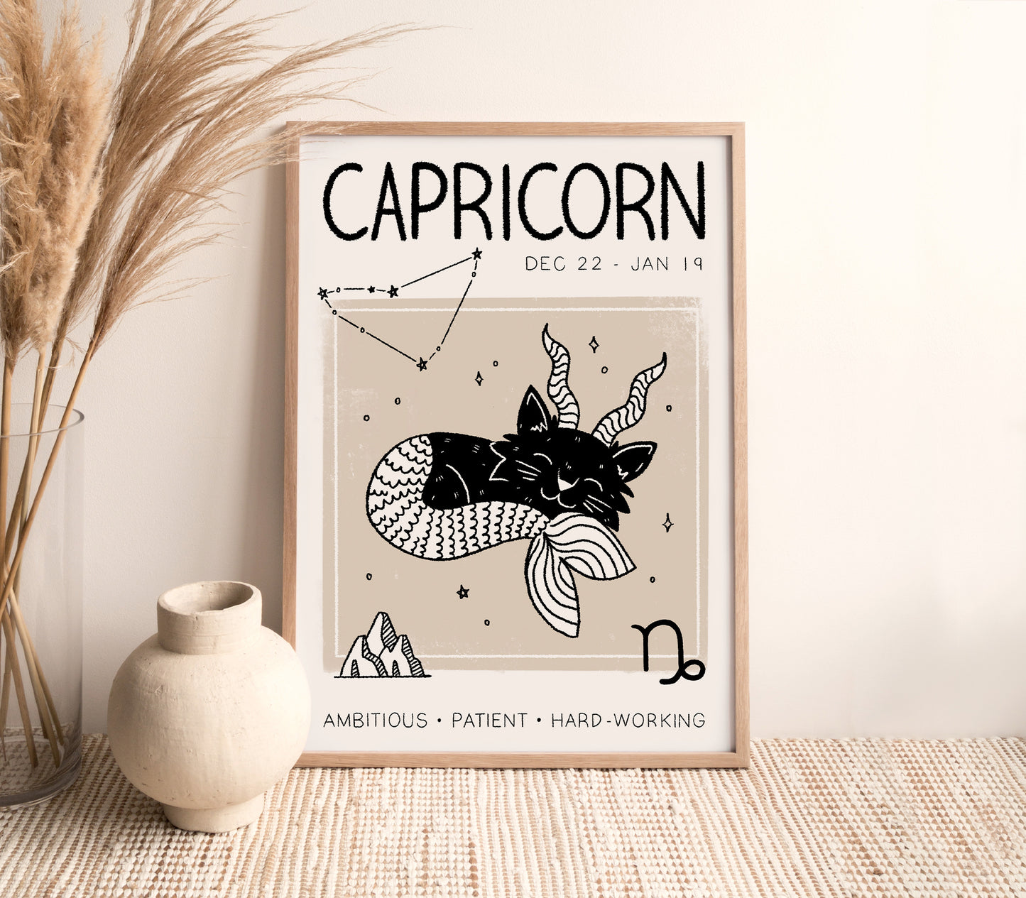 Capricorn Cat Zodiac Star Sign Print (unframed)