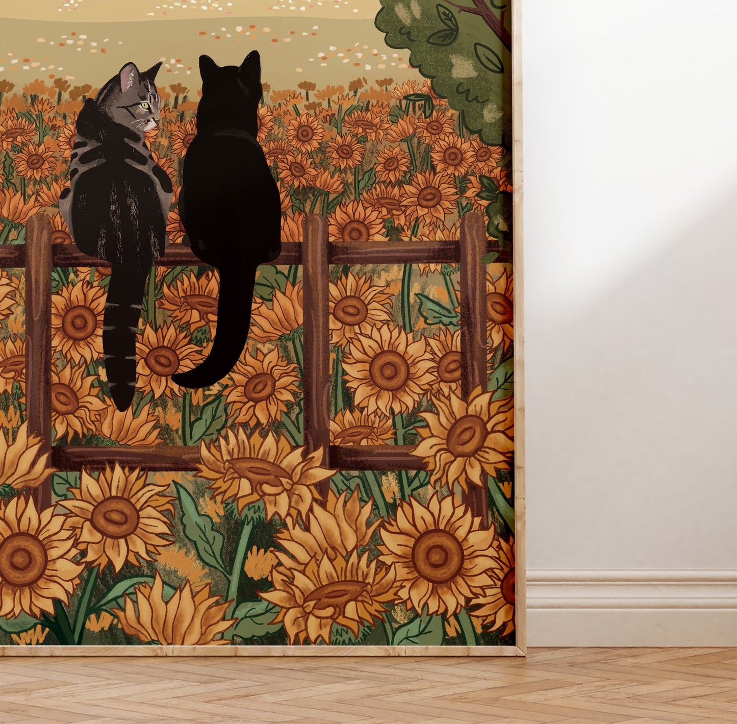 Personalised Cats in Sunflower Field Portrait Print (unframed)