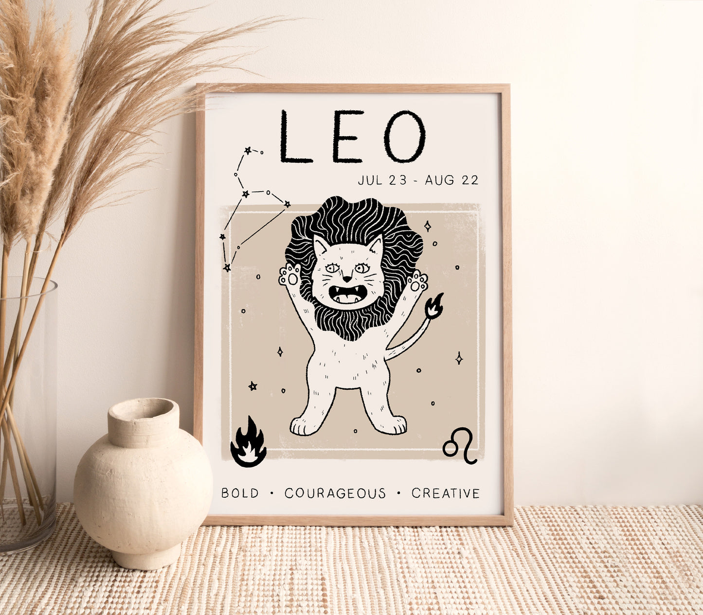 Leo Cat Zodiac Star Sign Print, (unframed)