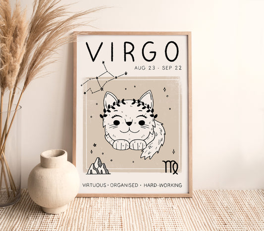 Virgo Cat Zodiac Star Sign Print (unframed)
