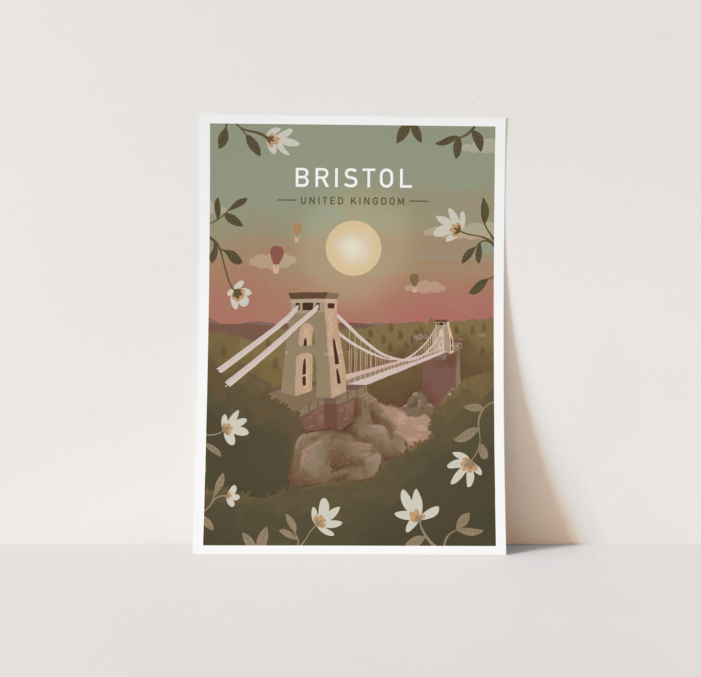 Bristol Sunset Illustrated Retro Travel Print (unframed)