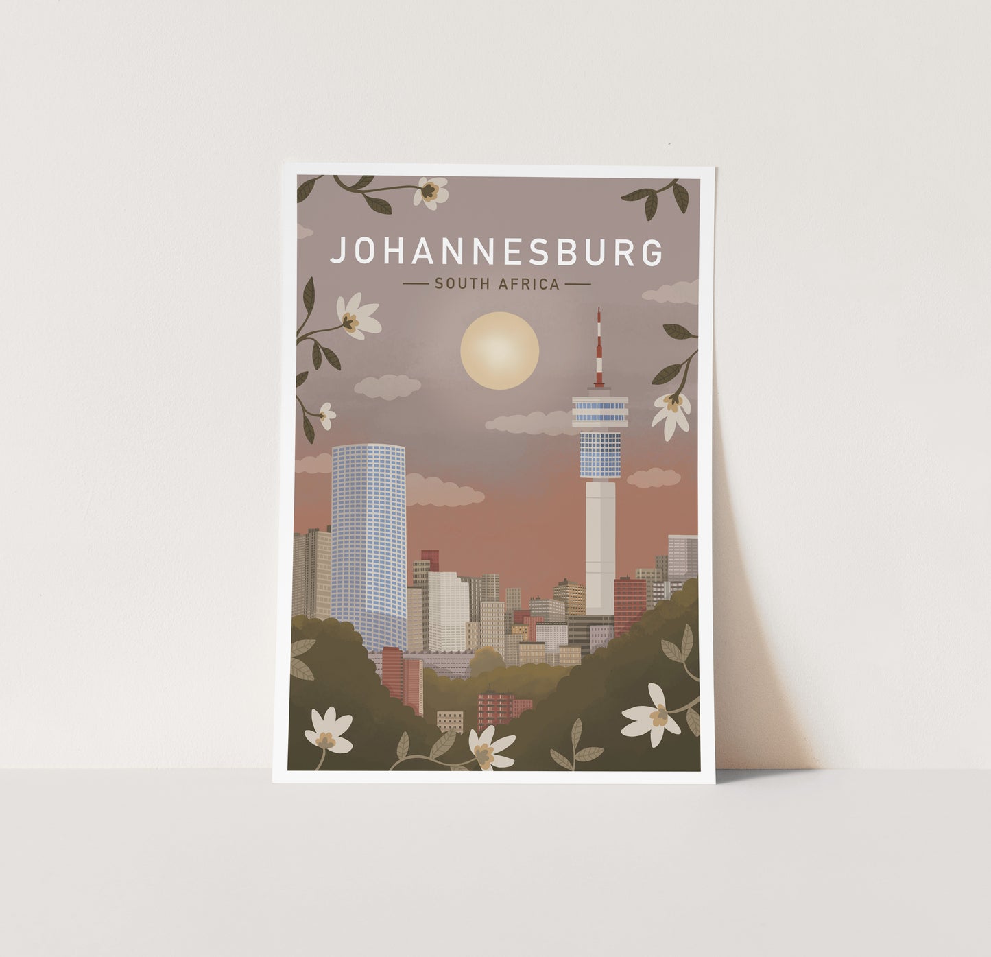 Johannesburg Sunset Illustrated Retro Travel Print (unframed)
