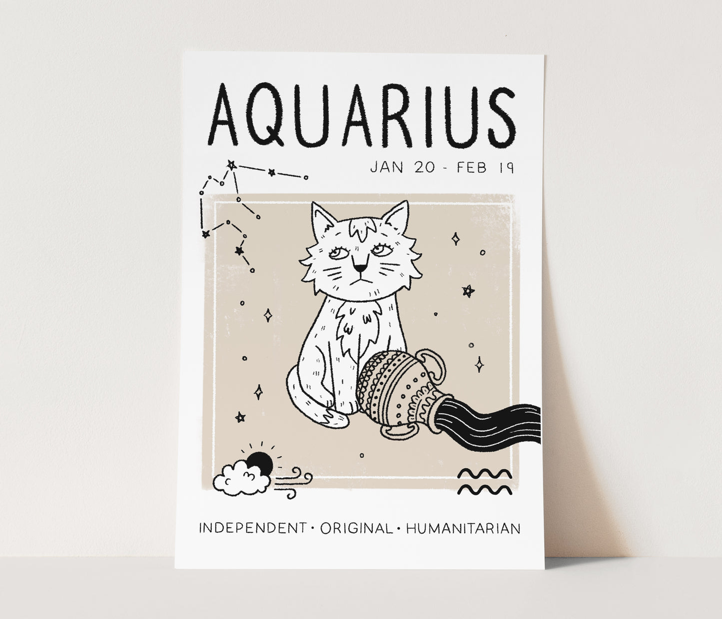 Aquarius Cat Zodiac Star Sign Print (unframed)