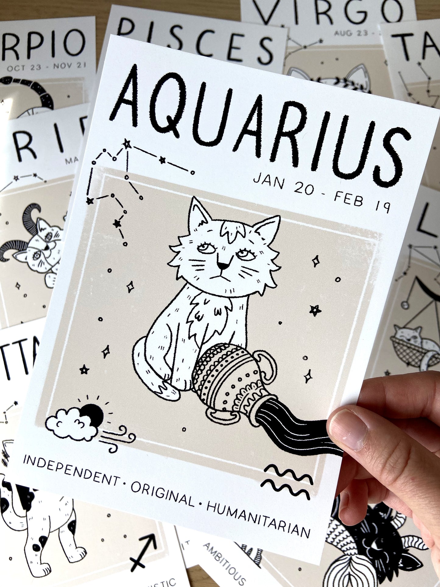 Aquarius Cat Zodiac Star Sign Print (unframed)