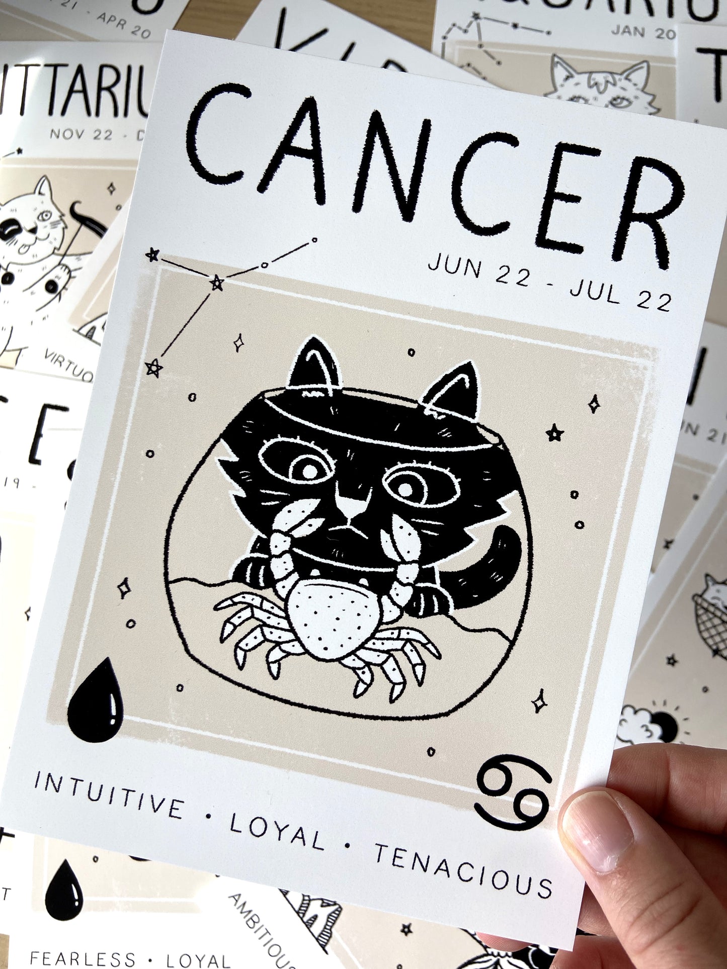 Cancer Cat Zodiac Star Sign Print (unframed)