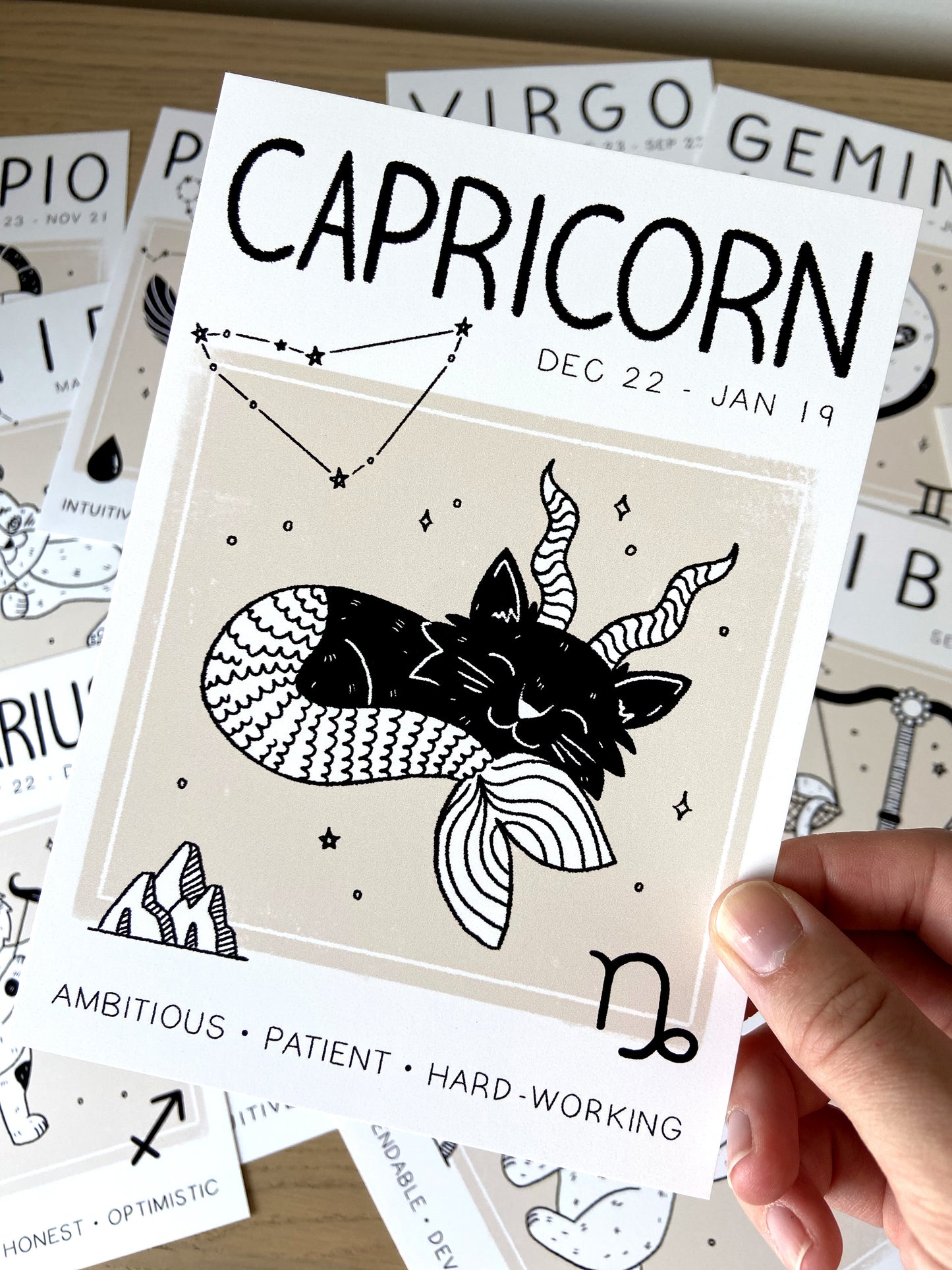 Capricorn Cat Zodiac Star Sign Print (unframed)