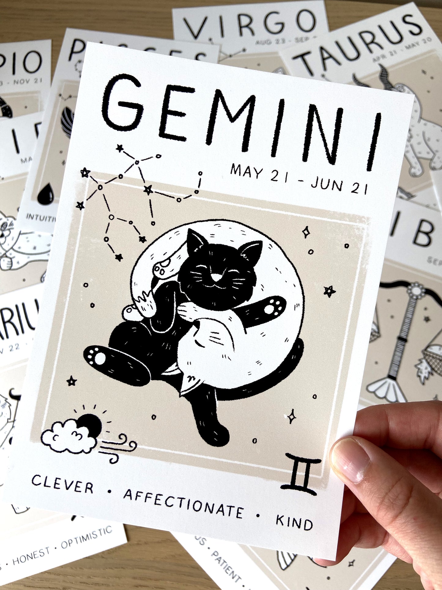 Gemini Cat Zodiac Star Sign Print (unframed)