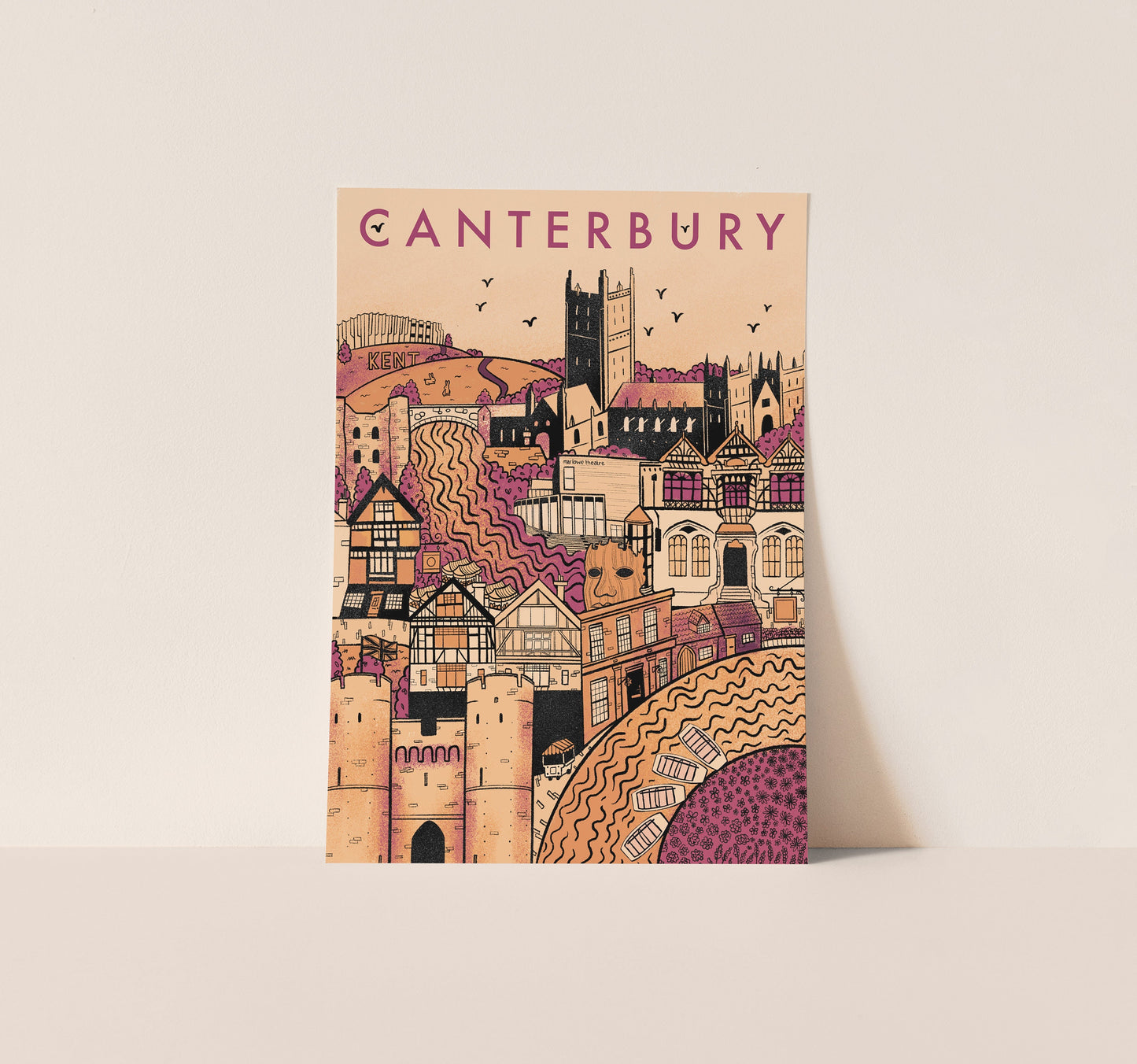 Canterbury Illustrated Print, (unframed)