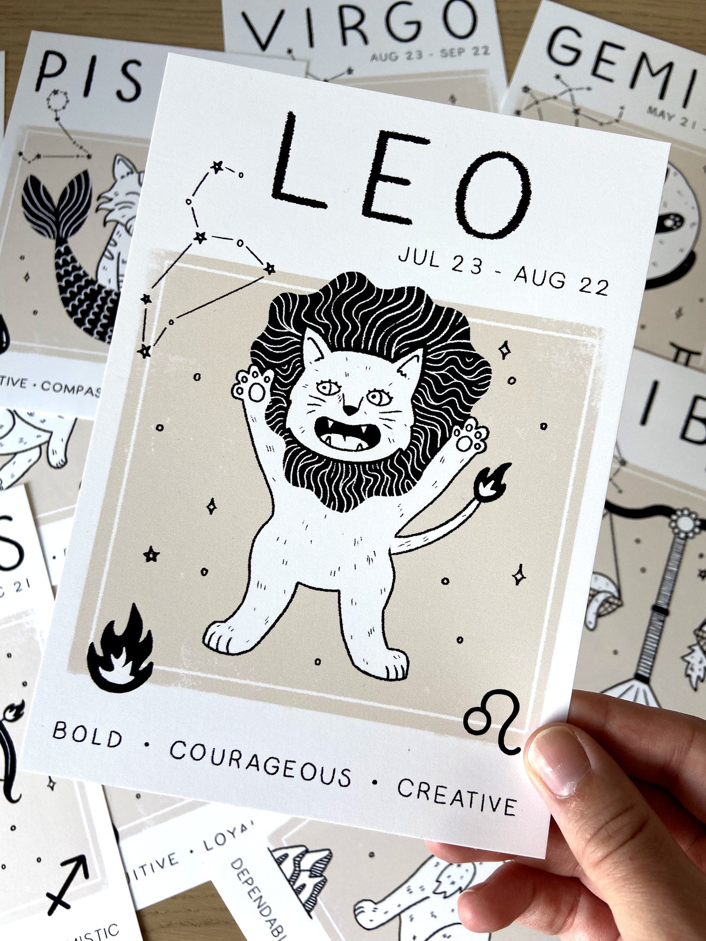 Leo Cat Zodiac Star Sign Print, (unframed)