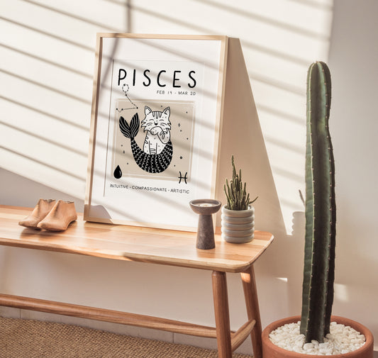 Pisces Cat Zodiac Star Sign Print (unframed)