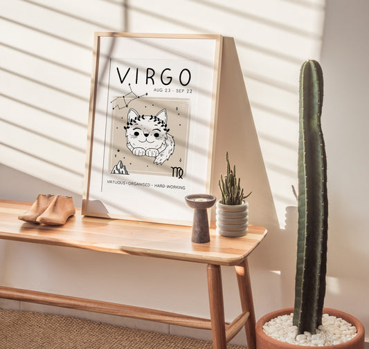 Virgo Cat Zodiac Star Sign Print (unframed)